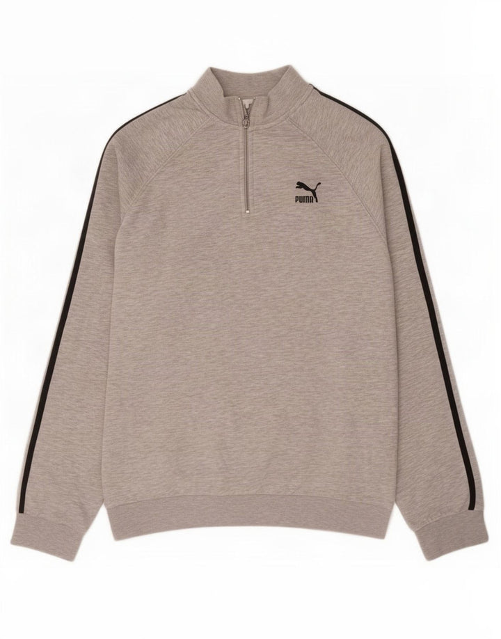 Felpa Puma da uomo con zip e collo, maglione, cotone chiazzato grigio medio