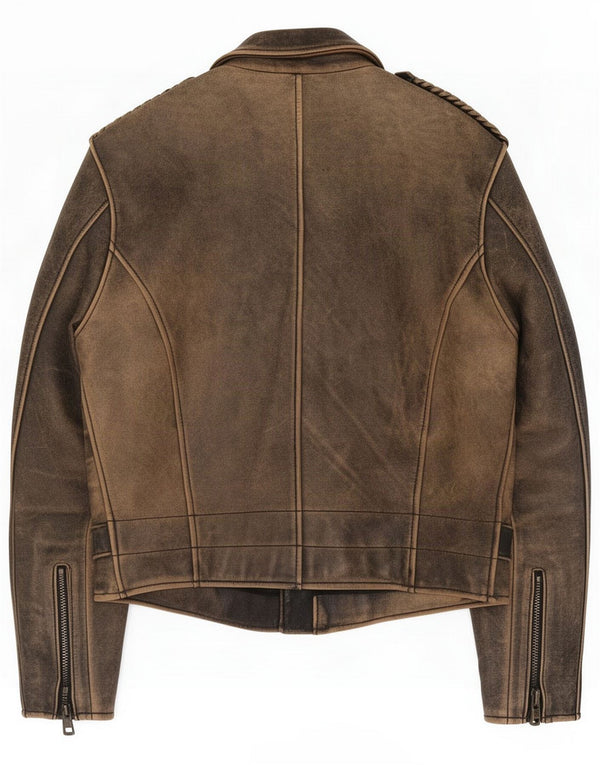 Giacca da motociclista in pelle vintage da uomo IT 50 Large Marrone
