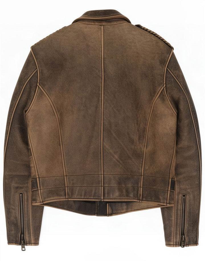 Giacca da motociclista in pelle vintage da uomo IT 50 Large Marrone
