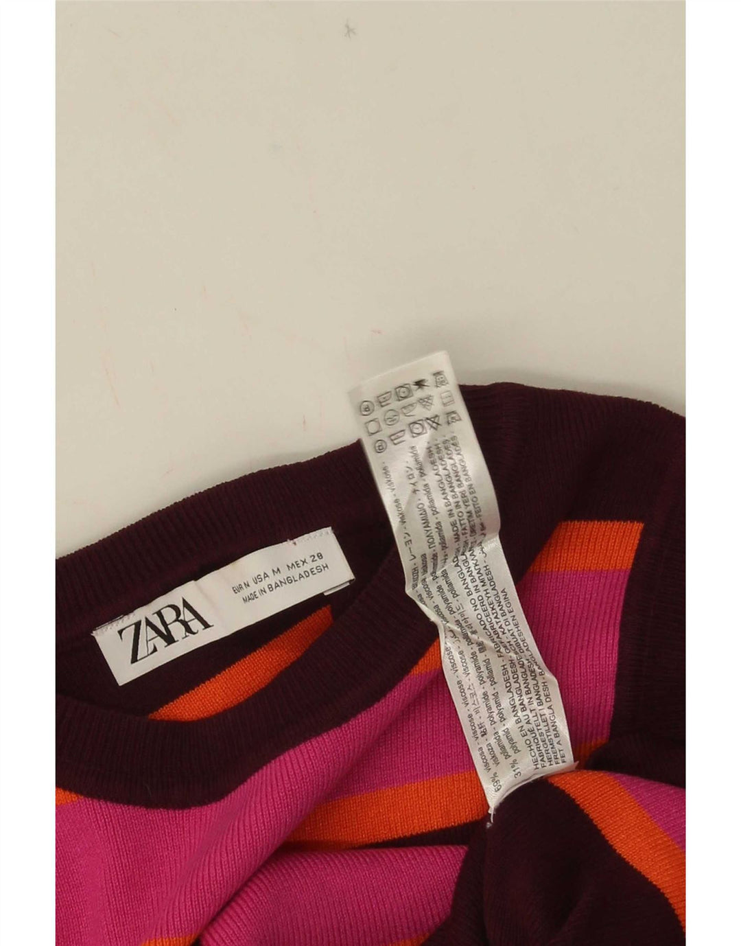 Canotta corta da donna Zara UK 12 Viscosa a righe multicolore media