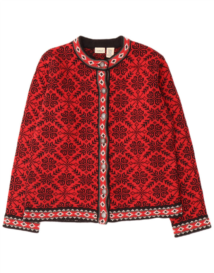 Maglione cardigan da donna L.L.Bean UK 14 Lana Fair Isle rossa media