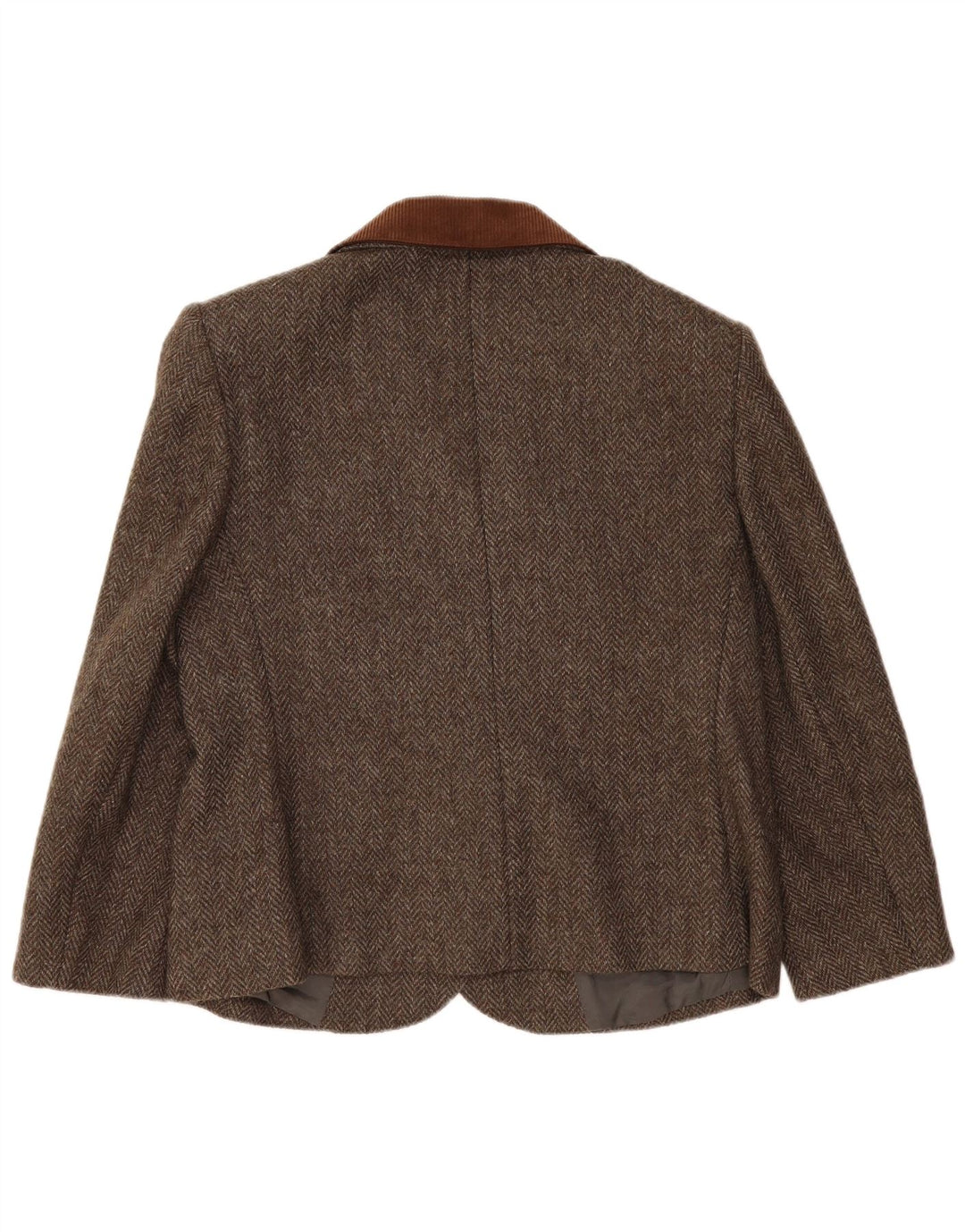 Giacca blazer vintage da donna a 2 bottoni UK 14 grande spina di pesce marrone