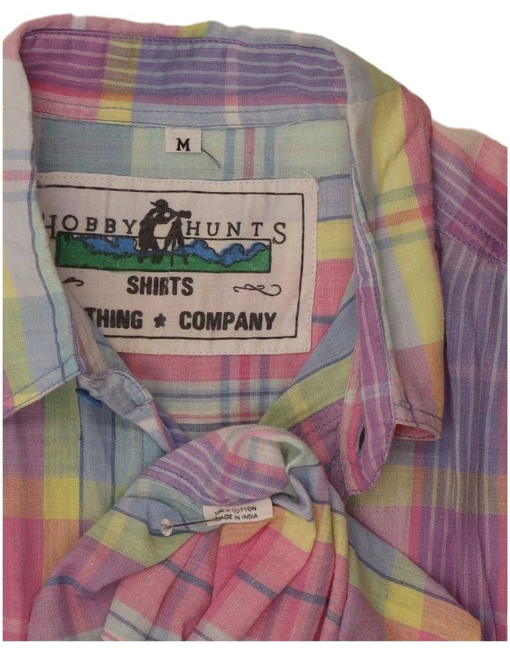 Camicia vintage da uomo a maniche corte in cotone a quadri multicolore medio