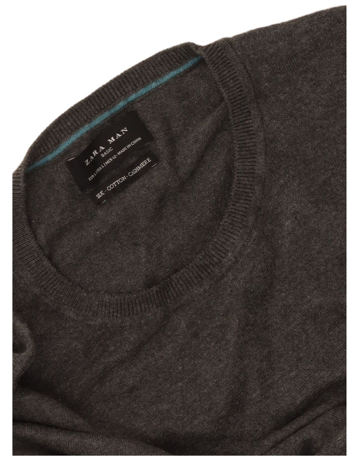 Maglione maglione girocollo da uomo Zara grande in cotone grigio