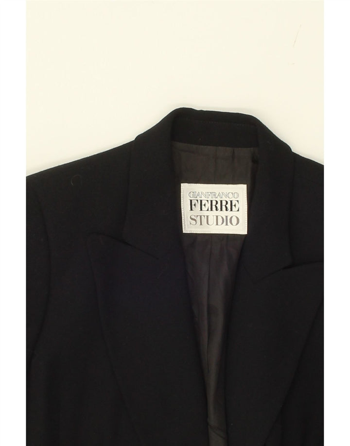 FERRE Womens Longline Double Breasted Blazer Jacket UK 10 Small Black Vintage Ferre and Second-Hand Ferre from Messina Hembry 