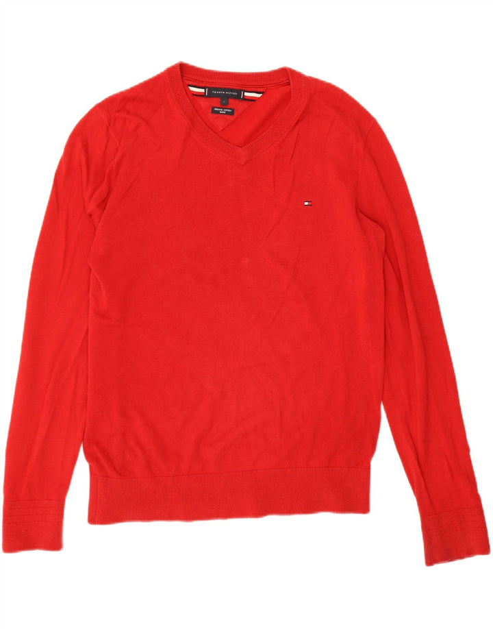 Maglione maglione con scollo a V da uomo Tommy Hilfiger piccolo rosso