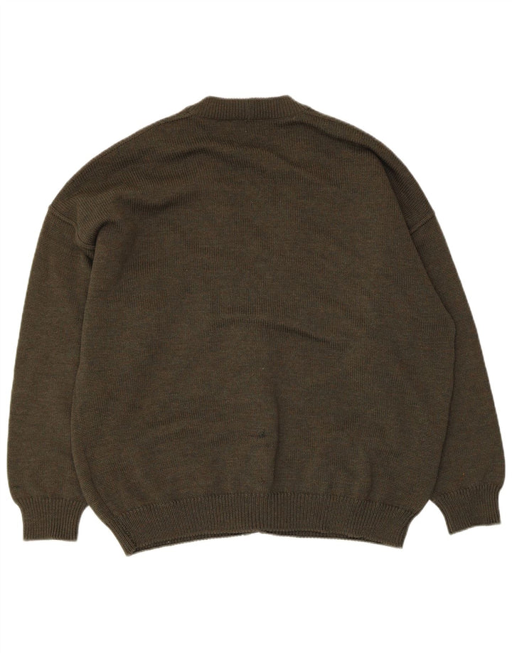 Maglione cardigan da uomo Bramante grande kaki argyle/diamante in lana vergine