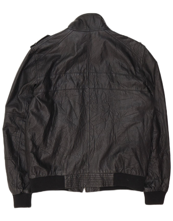 Giacca in pelle militare da uomo Montego UK 40 Large in pelle nera