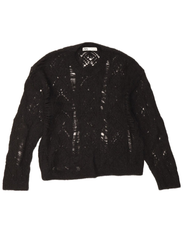 Maglione maglione girocollo da donna Zara UK 14 medio nero