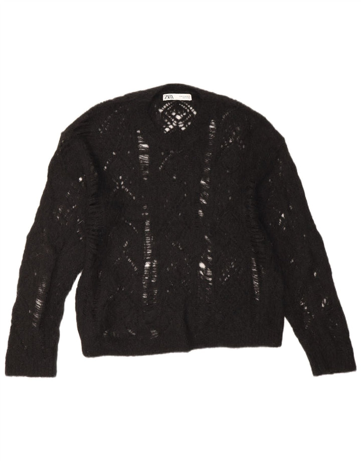 Maglione maglione girocollo da donna Zara UK 14 medio nero