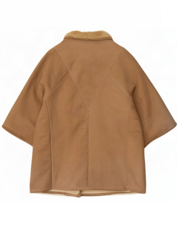 Cappotto in shearling vintage da donna con maniche a 3/4 UK 14 Beige medio