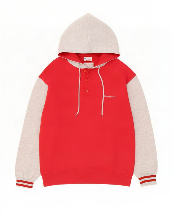 Maglione con cappuccio e bottone Champion da uomo, piccolo, in cotone color block rosso