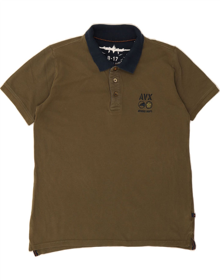 AVIREX Mens Polo Shirt Medium Khaki Cotton Vintage Avirex and Second-Hand Avirex from Messina Hembry 