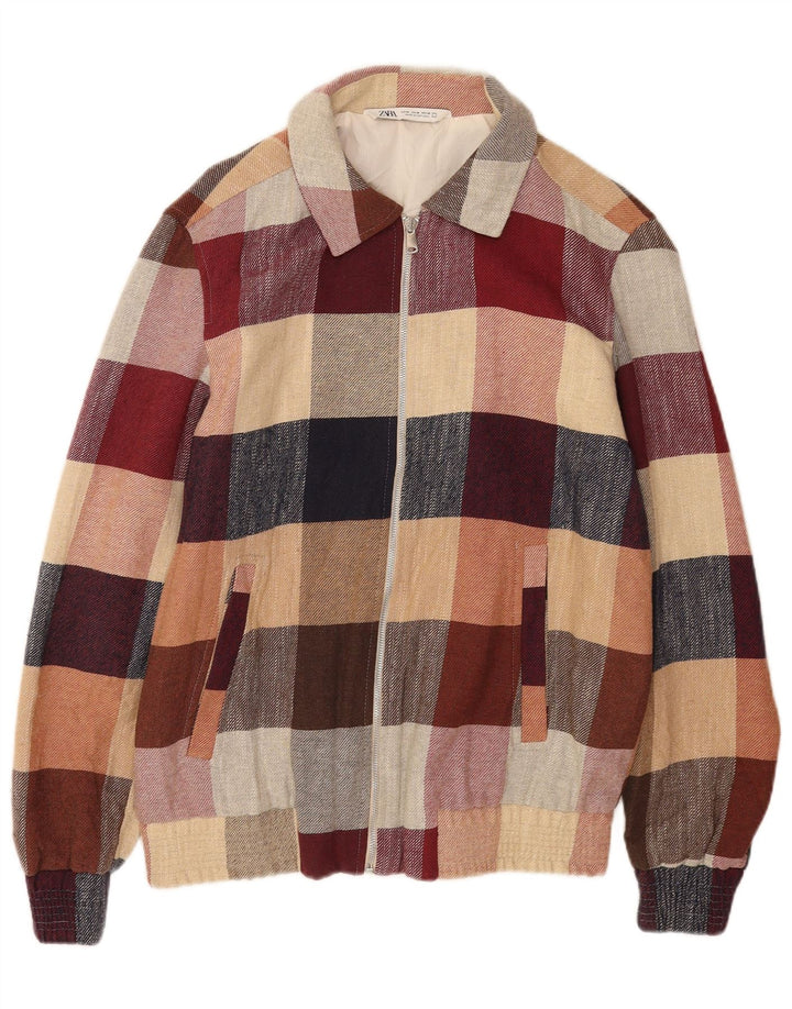Giubbotto bomber da uomo Zara UK 38 cotone a quadri multicolore medio