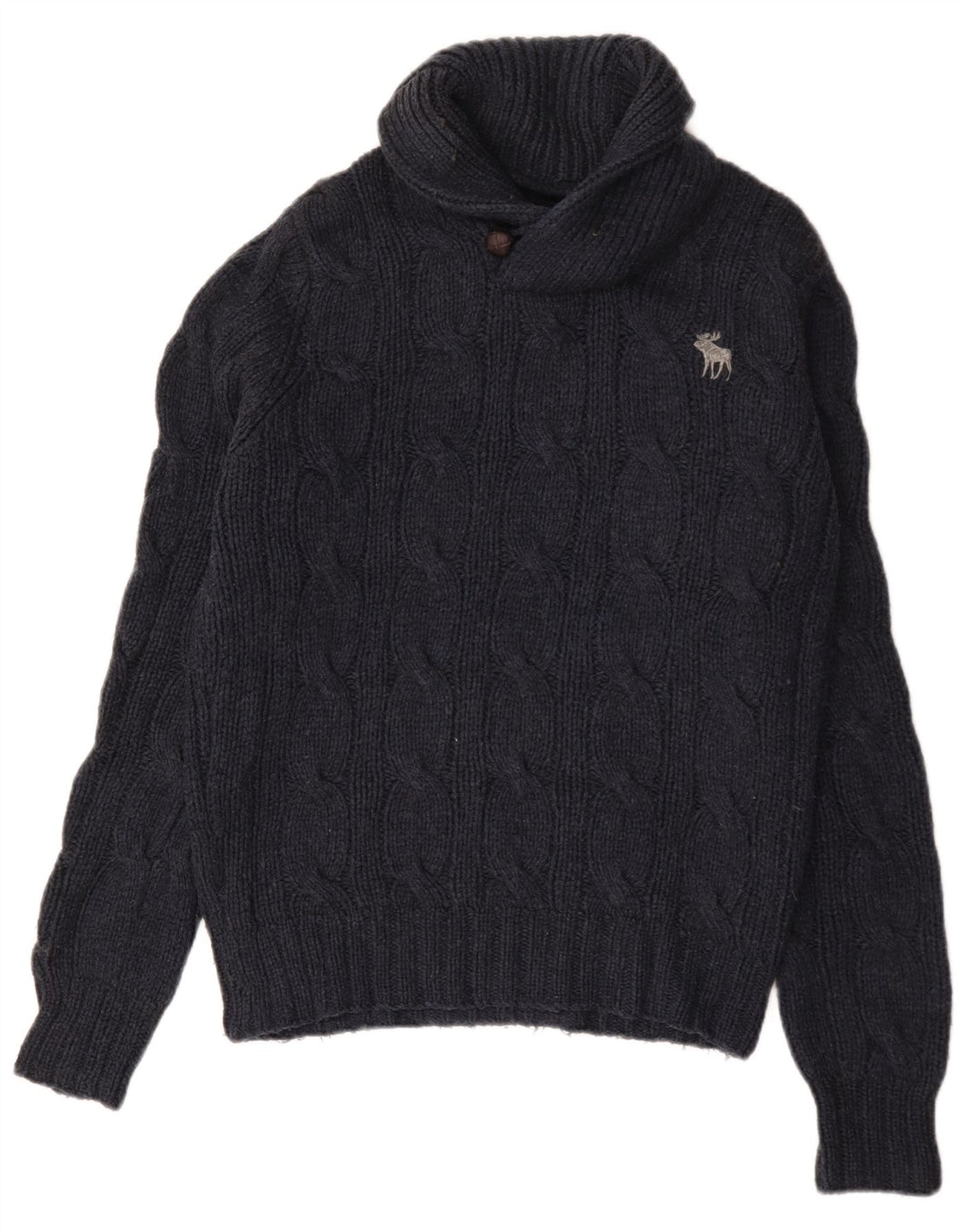 Maglione da uomo con collo a scialle Abercrombie & Fitch in lana blu navy media