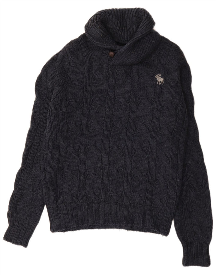 Maglione da uomo con collo a scialle Abercrombie & Fitch in lana blu navy media