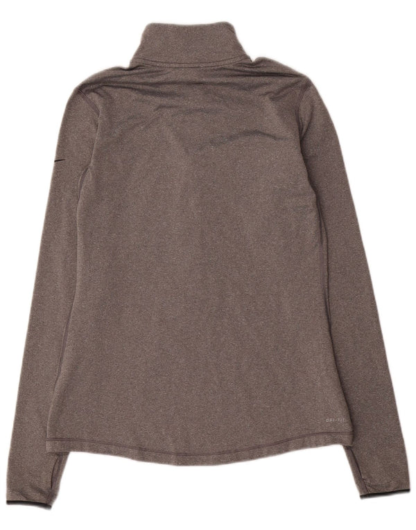 Top della tuta da ginnastica Nike Dri Fit con collo e zip da donna, UK 14, grande, grigio