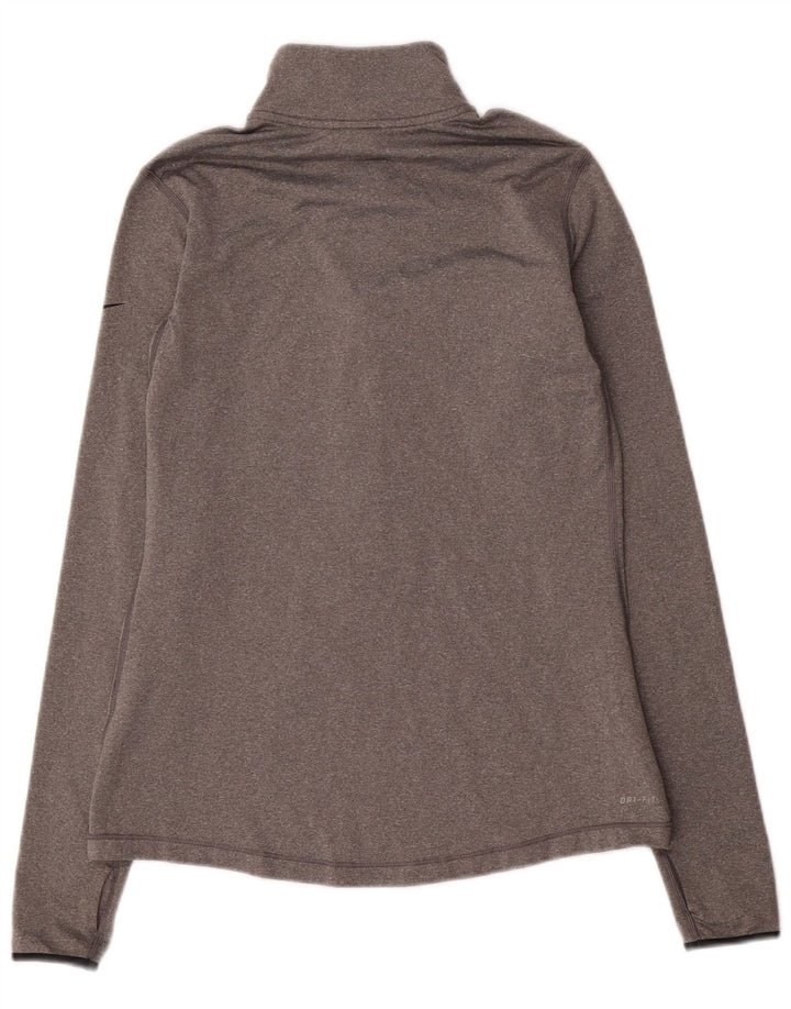 Top della tuta da ginnastica Nike Dri Fit con collo e zip da donna, UK 14, grande, grigio