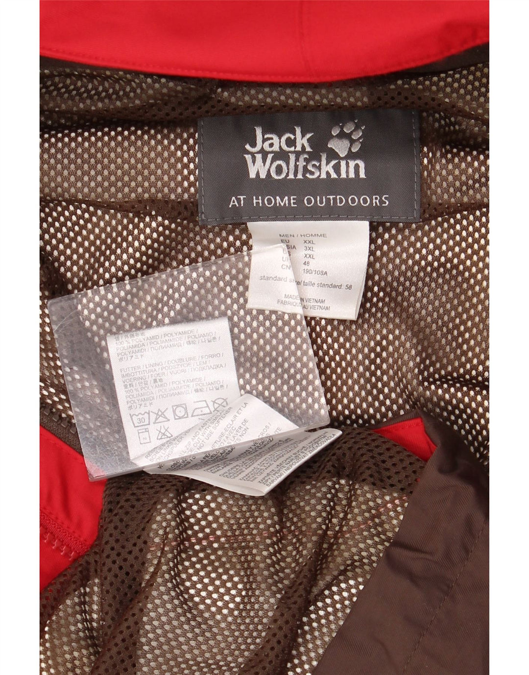 Giacca antipioggia con cappuccio da uomo Jack Wolfskin UK 48 2XL Poliammide color block rosso