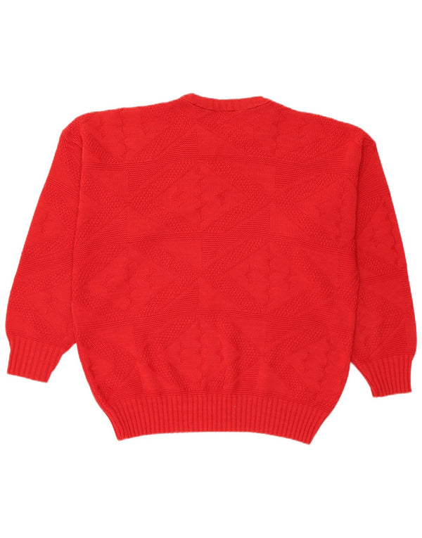 Maglione maglione girocollo da donna vintage UK 16 grande rosso geometrico