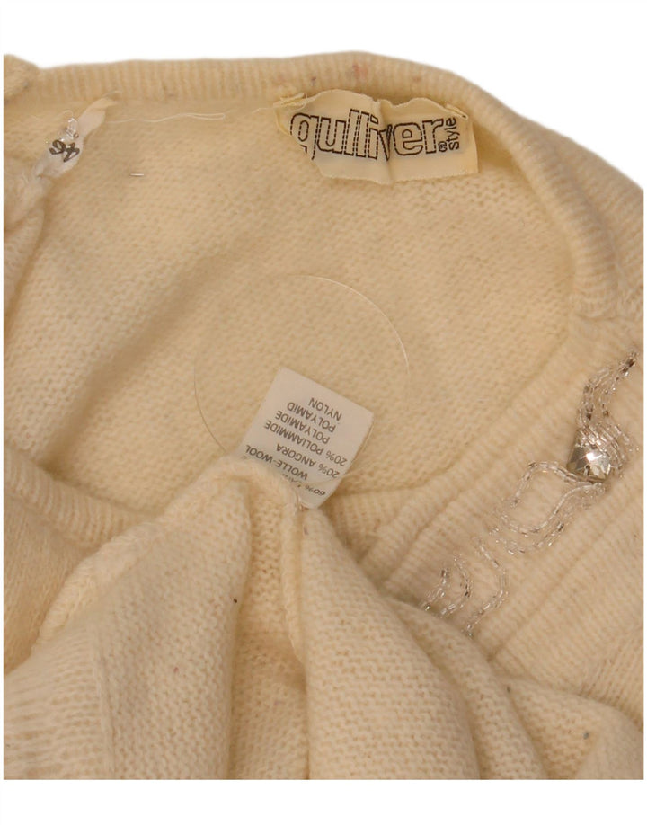 Maglione da donna vintage con scollo a barca IT 46 grande in lana bianco sporco