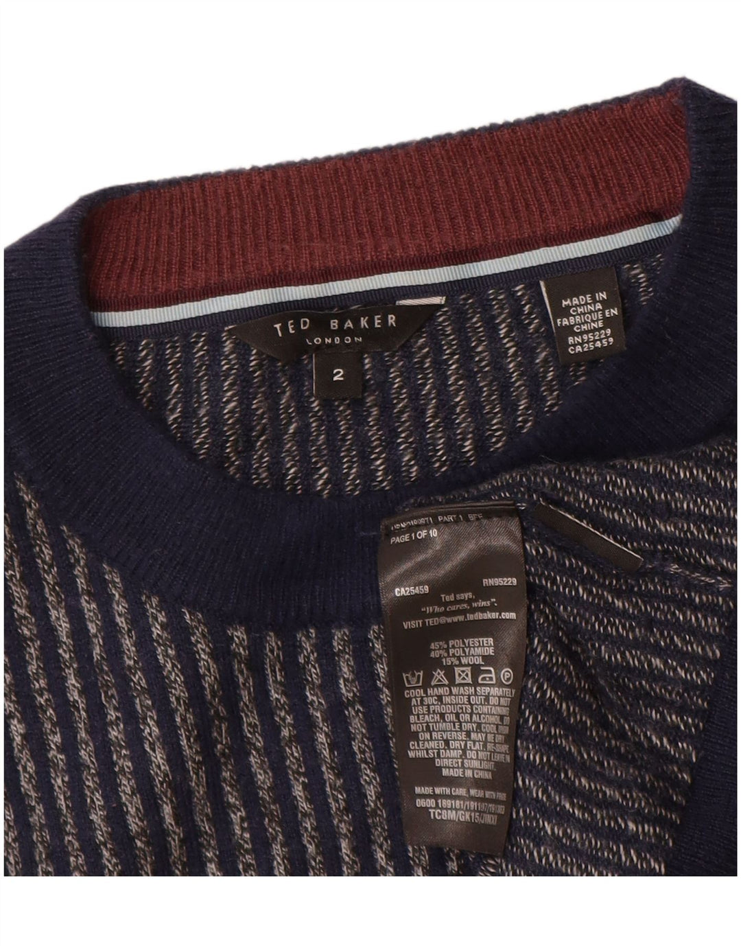 Maglione maglione girocollo da uomo Ted Baker taglia 2 piccolo a righe blu navy