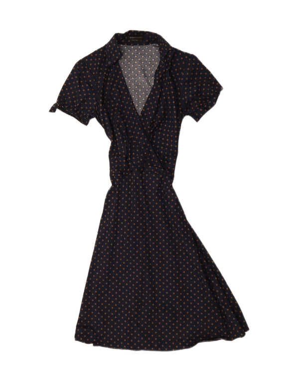 BCBGMAXAZRIA Womens A-Line Dress US 4 Small Navy Blue Polka Dot Cotton