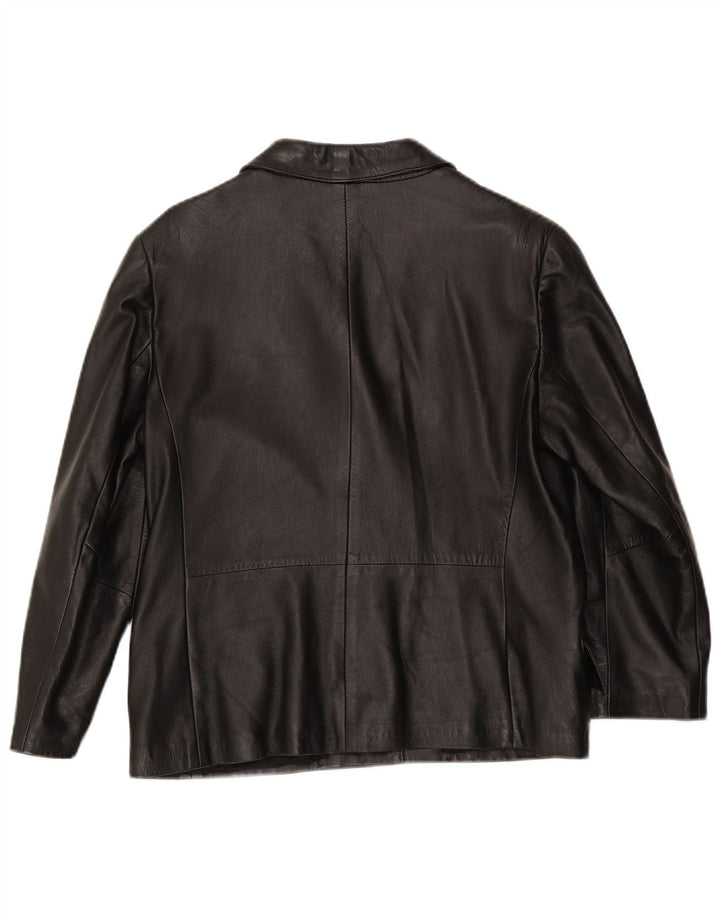 Giacca blazer in pelle vintage da donna a 3 bottoni IT 48 XL in pelle nera
