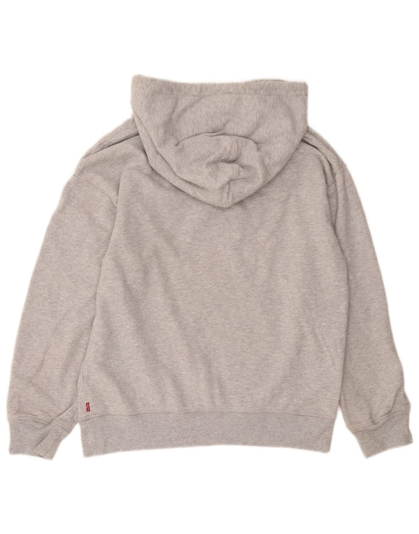 Levi's Womens Graphic Oversized Hoodie Jumper UK 6 XS Grey Flecked Cotton
