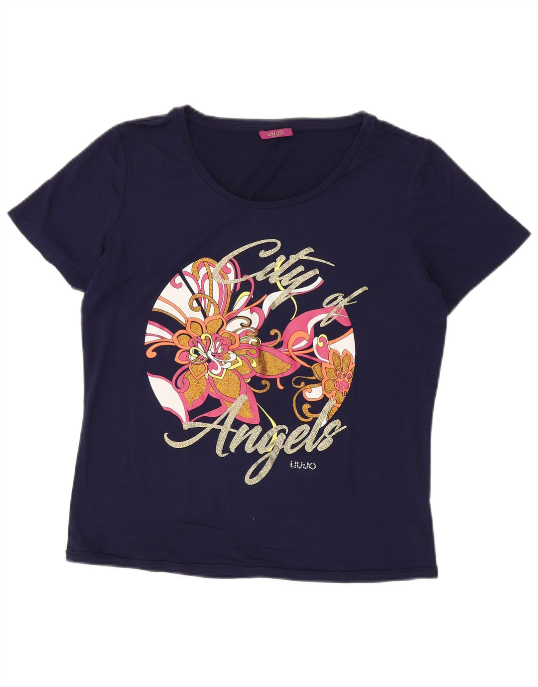 LIU JO T-shirt grafica da donna Top UK 14 Medio Blu navy floreale