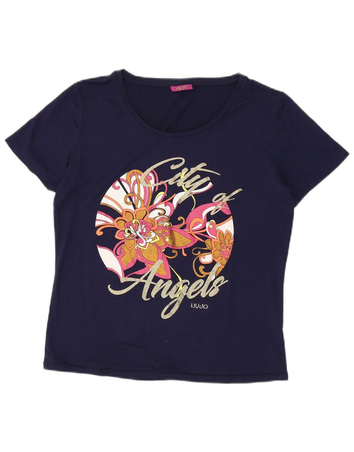 LIU JO T-shirt grafica da donna Top UK 14 Medio Blu navy floreale