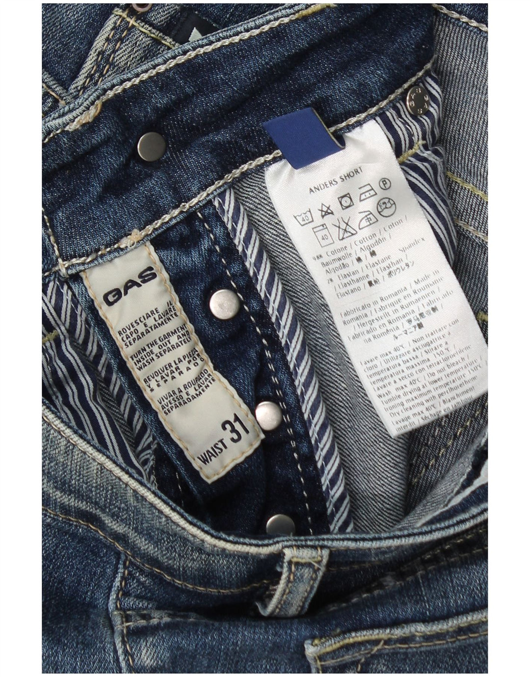 Pantaloncini di jeans da uomo Gas W31 cotone blu medio
