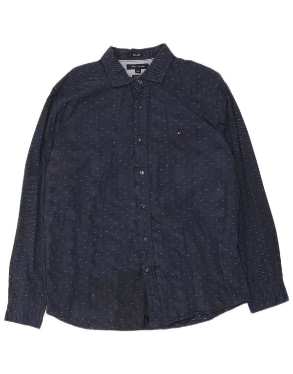 Tommy Hilfiger Camicia da uomo dalla vestibilità classica, grande, in cotone maculato blu navy