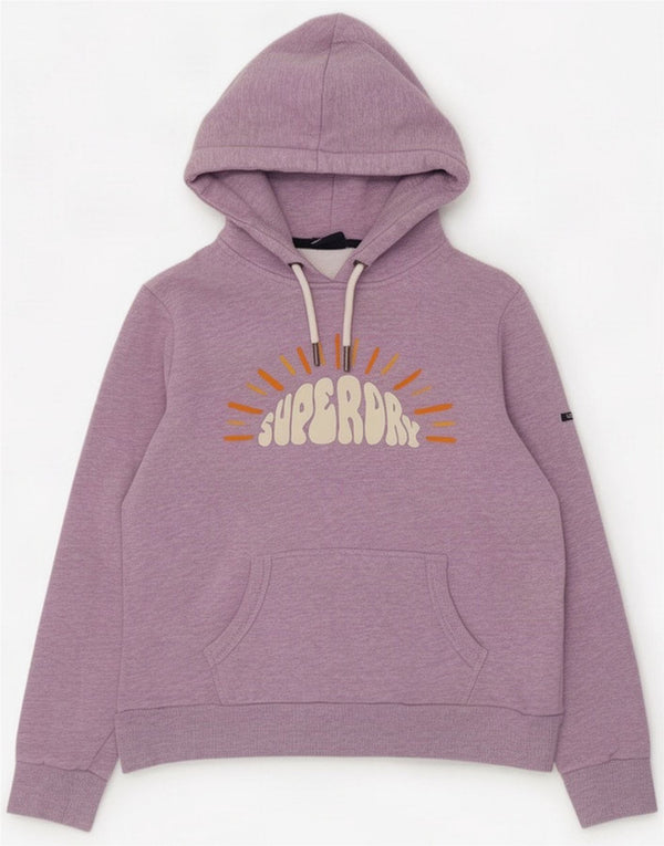 Superdry Womens Graphic Hoodie Jumper UK 14 Large Purple Flecked Cotton