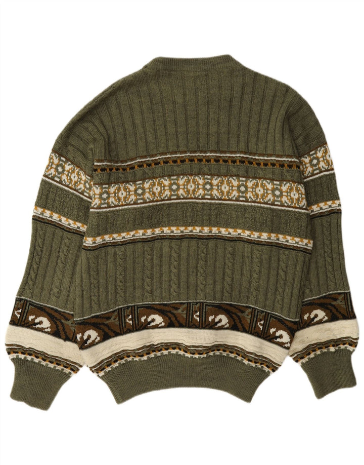 Maglione maglione girocollo da uomo vintage verde medio Fair Isle