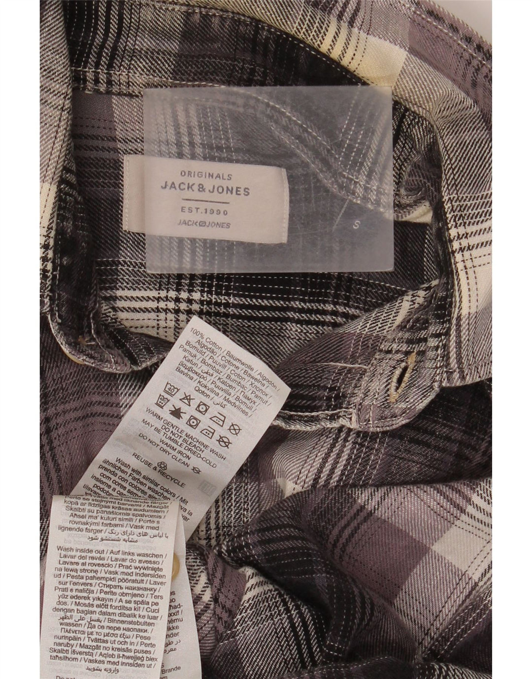 Camicia da uomo in flanella Jack & Jones piccola in cotone a quadri grigi