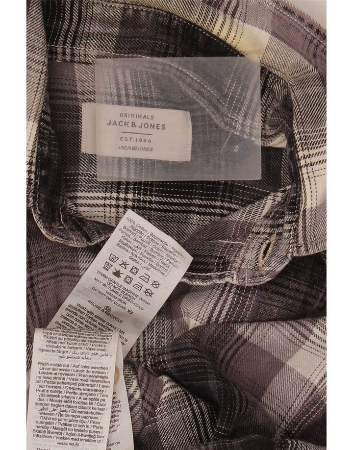 Camicia da uomo in flanella Jack & Jones piccola in cotone a quadri grigi