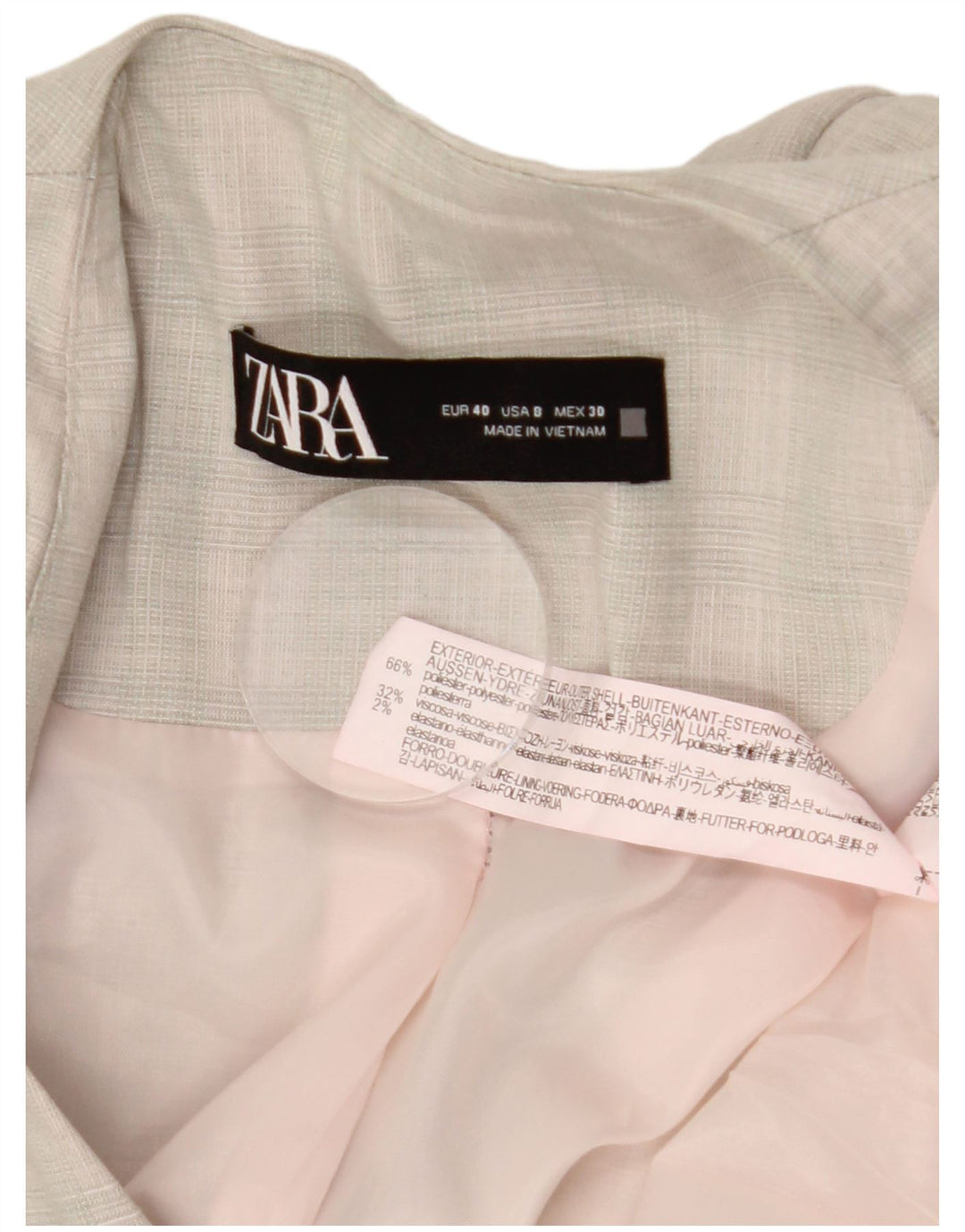 ZARA Giacca Blazer a 1 Bottone da Donna EU 40 Poliestere a quadri grigio medio