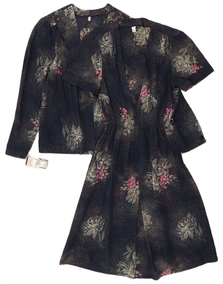 Set 2 pezzi VINTAGE da donna IT 50 XL Poliestere floreale blu navy