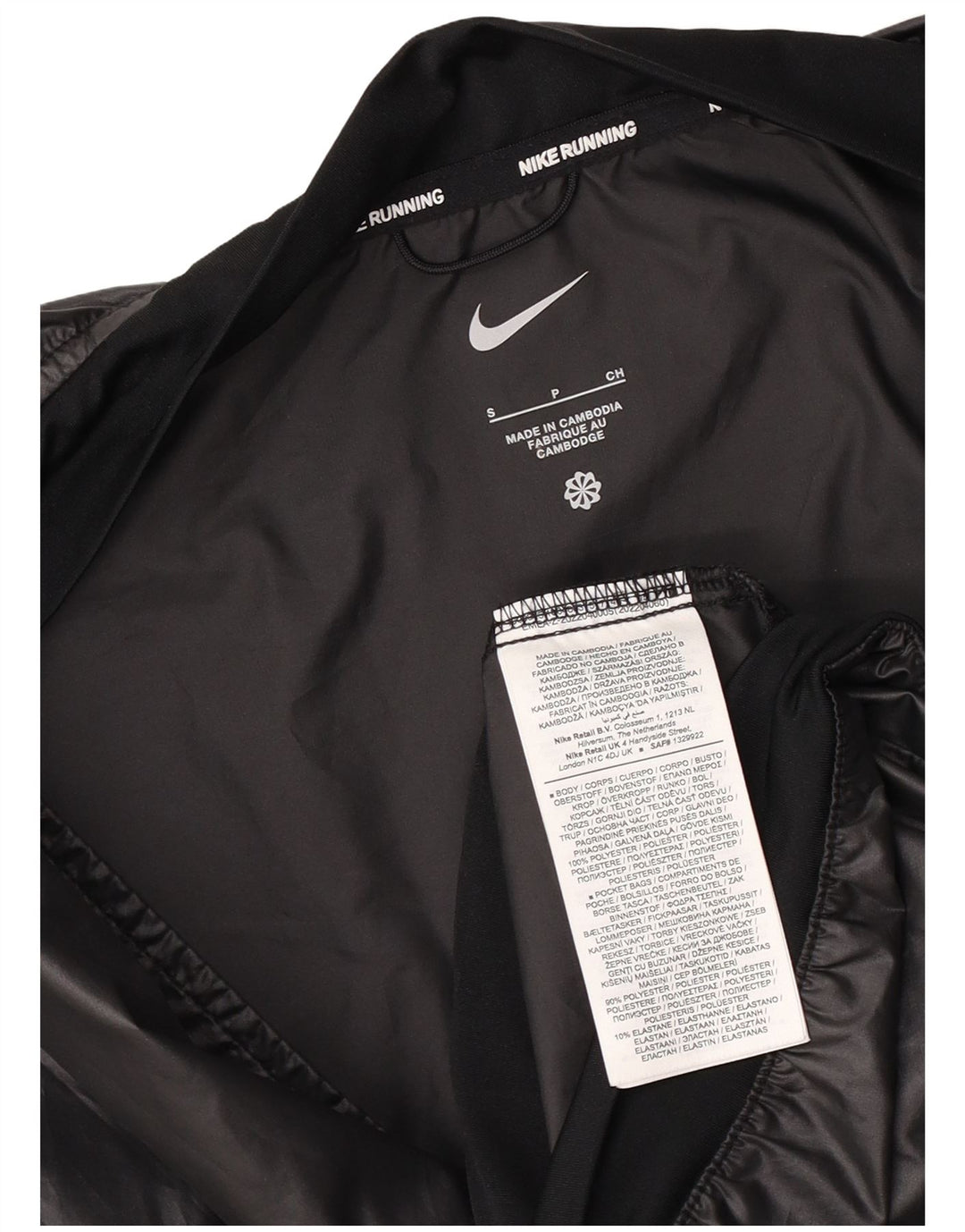 Giacca antipioggia Nike Running Graphic da donna UK 10 Small Black Colourblock
