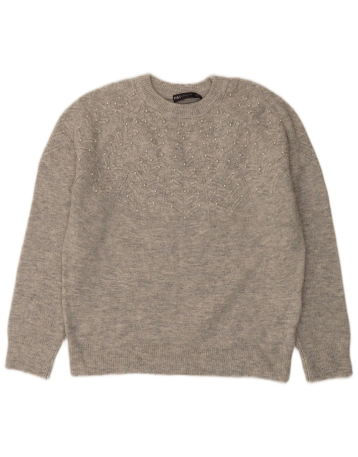 Maglione maglione girocollo da donna Marks & Spencer UK 14 Grigio medio chiazzato