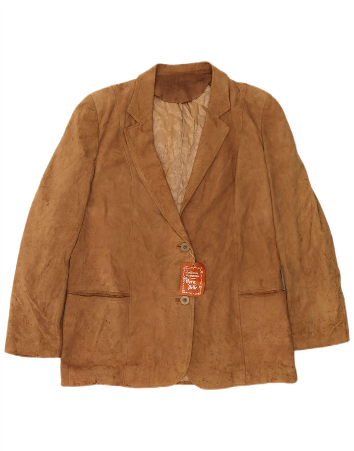 Giacca blazer a 2 bottoni in pelle scamosciata da donna Anfor IT 52 2XL Pelle beige