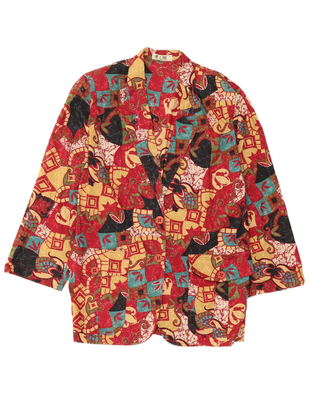 Giacca blazer vintage da donna con motivo astratto IT 42 Colorblock rosso medio