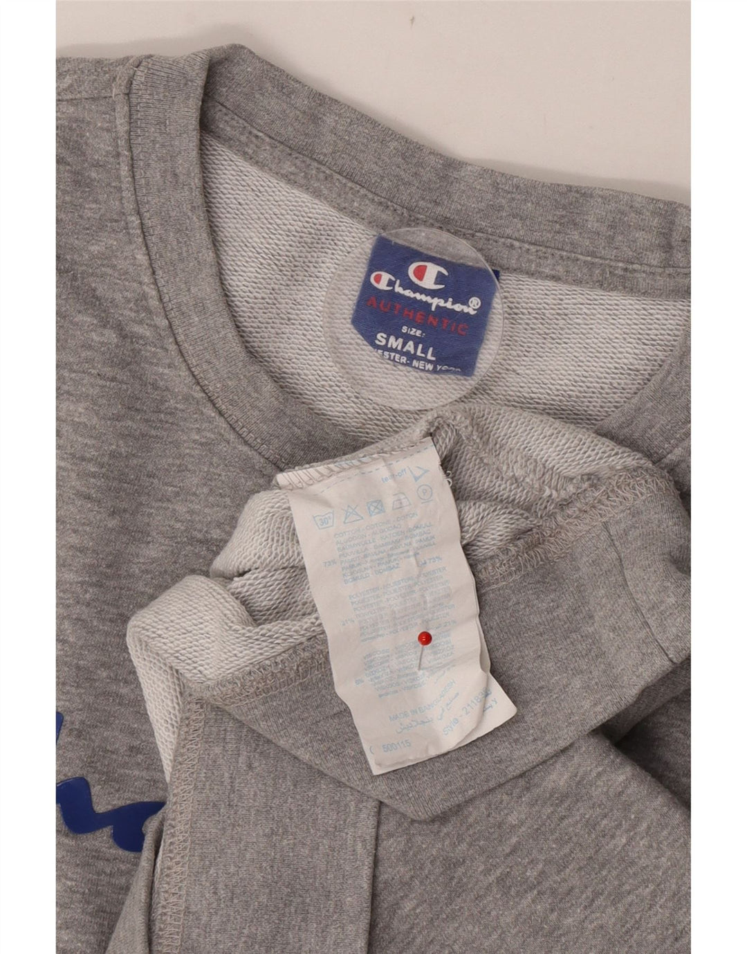 Felpa grafica da uomo Champion, maglione piccolo, cotone chiazzato grigio