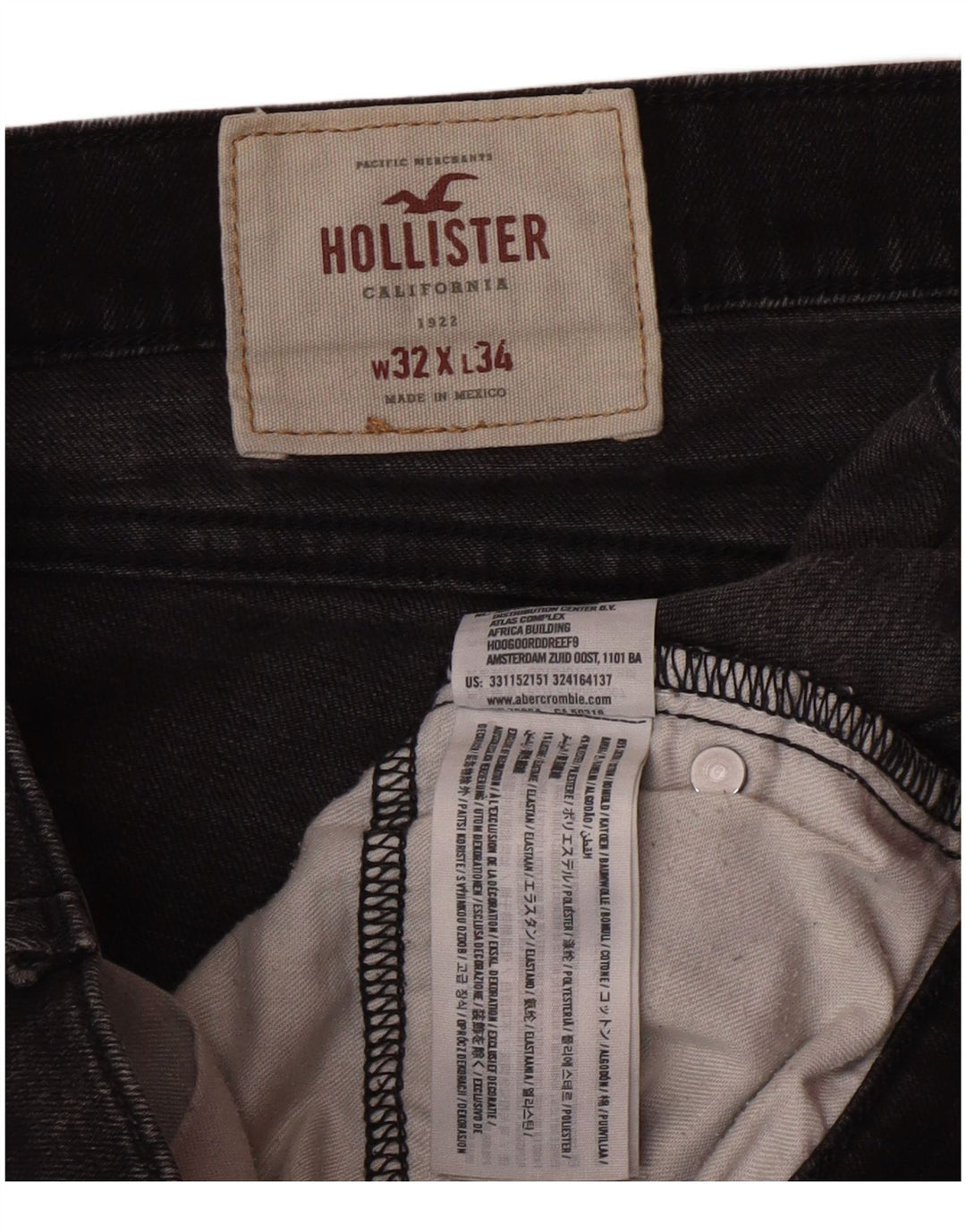 Jeans skinny da uomo HOLLISTER W32 L34 cotone nero