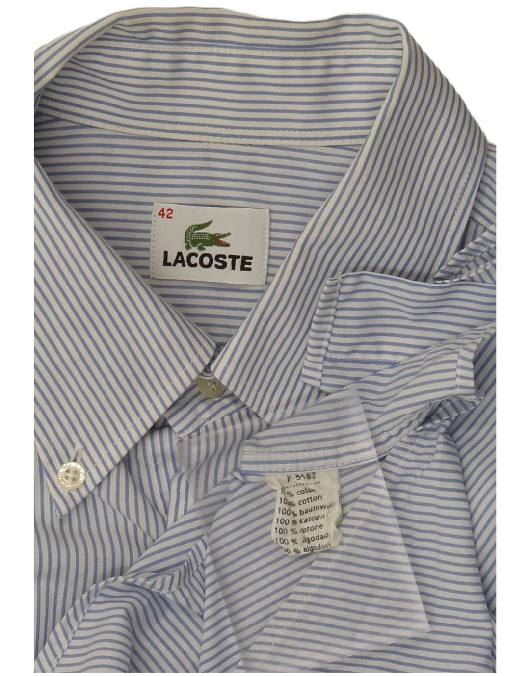 LACOSTE Camicia a maniche corte da uomo taglia 42 grande cotone a righe blu