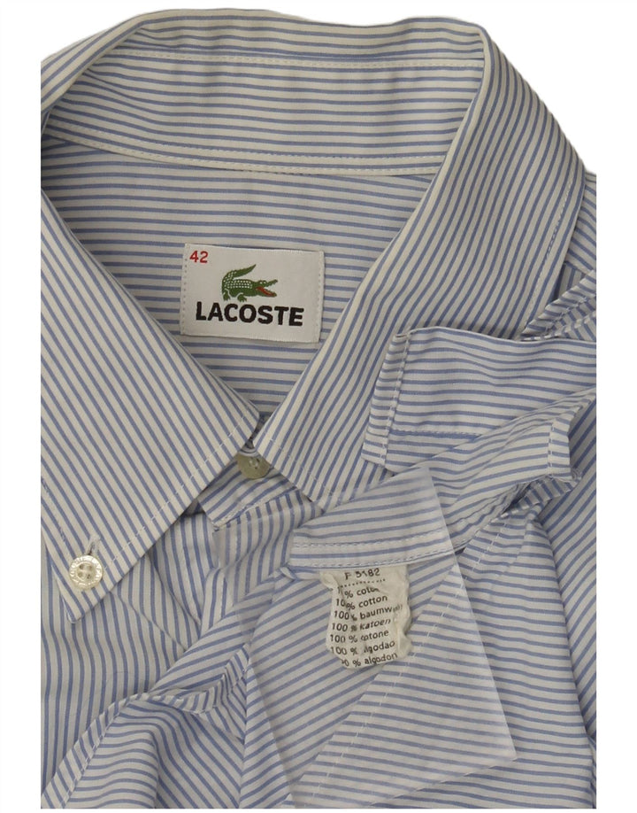 LACOSTE Camicia a maniche corte da uomo taglia 42 grande cotone a righe blu