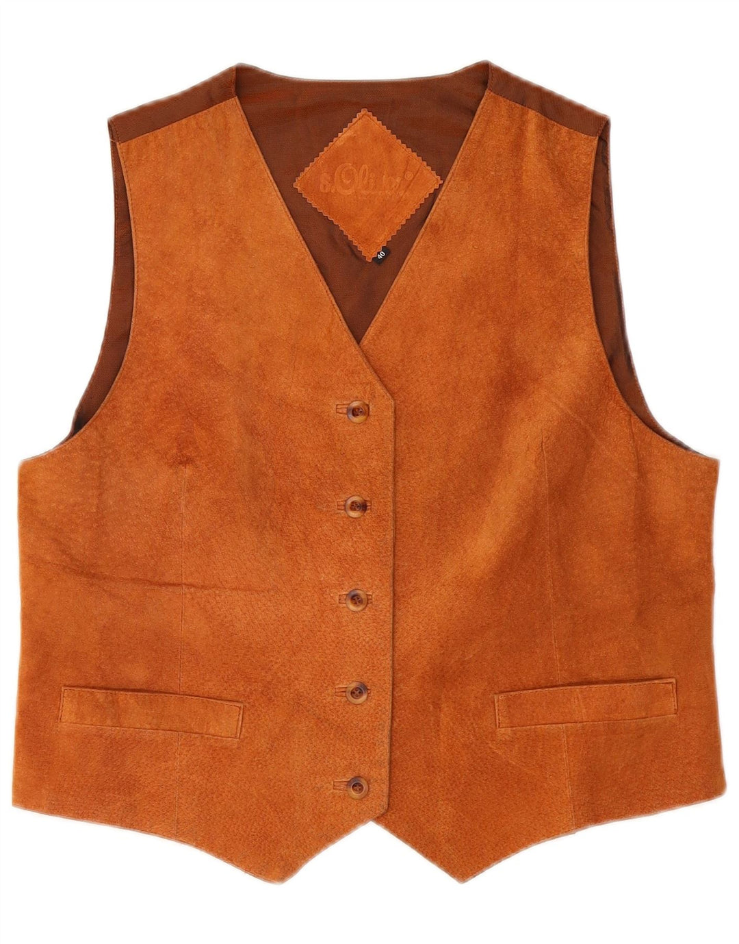 Gilet da donna in pelle scamosciata S.Oliver IT 40 piccolo in pelle marrone