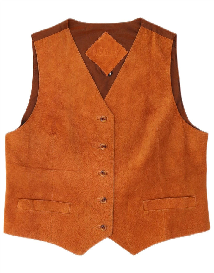 Gilet da donna in pelle scamosciata S.Oliver IT 40 piccolo in pelle marrone