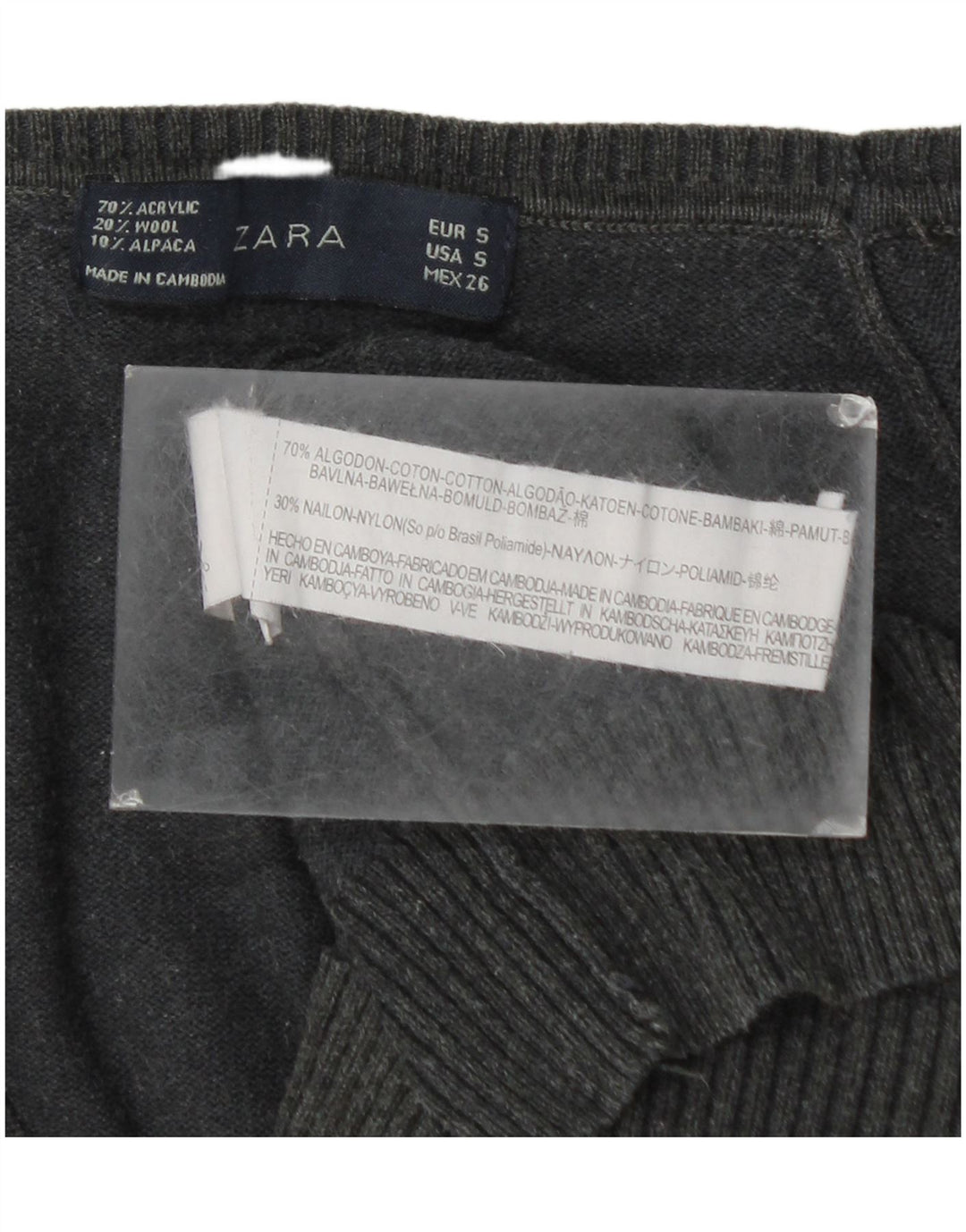 Maglione cardigan da donna Zara UK 10 piccolo cotone grigio